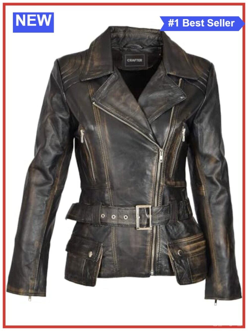 Womens Genuine Lambskin Real Leather Moto Biker Zip Jacket Slim Fit